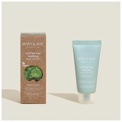 Маска для лица глиняная Mary&May Cica TeaTree Soothing Wash off Pack 30g - фото 7185