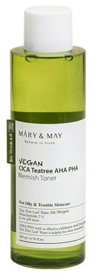 Тонер успокаивающий с экстрактом центеллы азиатской Mary&May Vegan Cica Tea Tree AHA PHA Toner 200ml - фото 7372